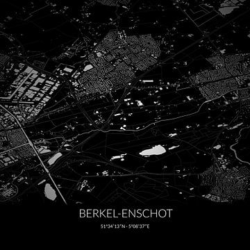 Zwart-witte landkaart van Berkel-Enschot, Noord-Brabant. van Rezona