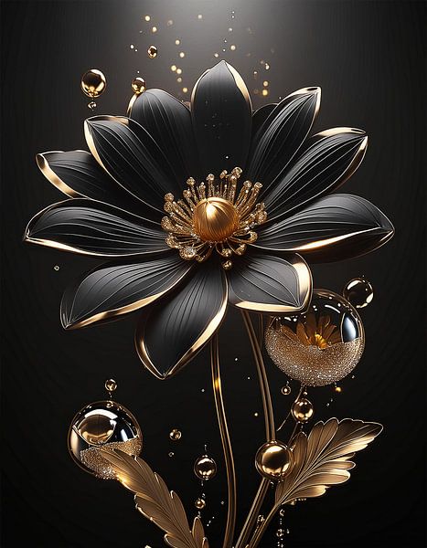 Gouden en zwarte bloem van Mustafa Kurnaz