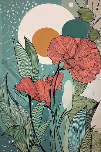 Botanische Illustratie in Koraal en Petrol no.8