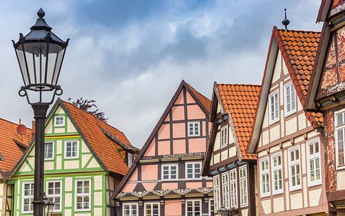 Colourful houses and a streetlamp in Celle
