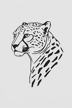 Zwart-witte minimalistische cheetah lijntekening van De Muurdecoratie