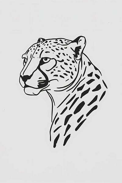 Dessin de guépard minimaliste en noir et blanc par Art & Soul Creations