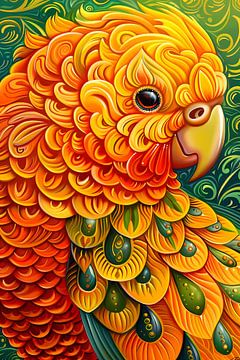 Kleurrijke abstracte papegaai kunstwerk van De Muurdecoratie
