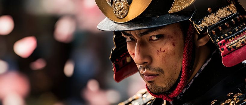 Samurai portrait with flower petals by Poster Art Shop