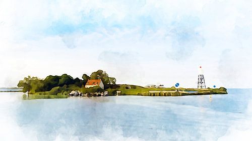 Vuurtoren eiland, Durgerdam, Noord-Holland.