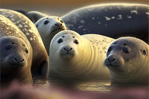 Grijze zeehonden in zee