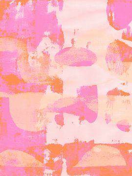 Minimalistische abstracte kunst in neonroze, oranje en wit