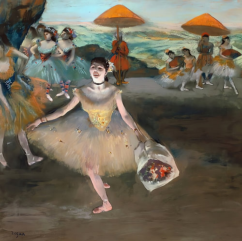 Szene mit einer Ballerina am Strand