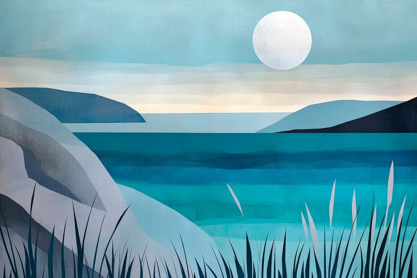 Clair de lune sur mer calme - Abstrait par Poster Art Shop