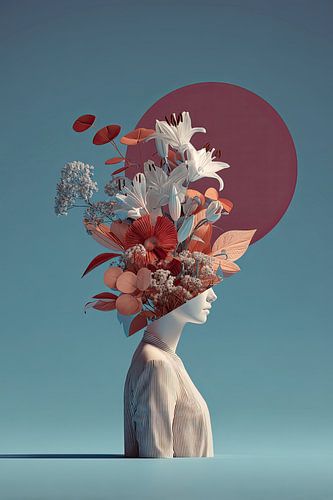 surrealistisch portret vrouw met bloemen