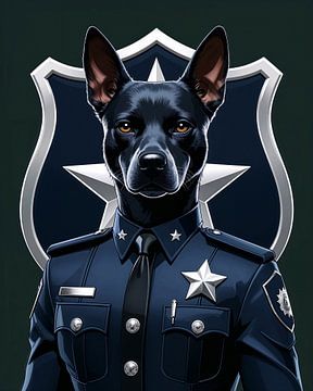 Hund in blauer Uniform