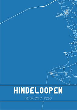 Blauwdruk | Landkaart | Hindeloopen (Fryslan) van MijnStadsPoster