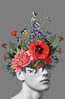 Selbstbildnis mit Blumen 5 (grau stehend)