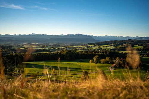 Uitzicht vanaf Mariaberg op de Grünten en de Allgäuer Alpen in de herfst