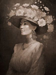Frau mit Hut und Blumen, Gold 6
