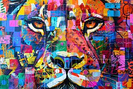 Kleurrijke abstracte leeuw schilderij kunst van Art & Soul Creations