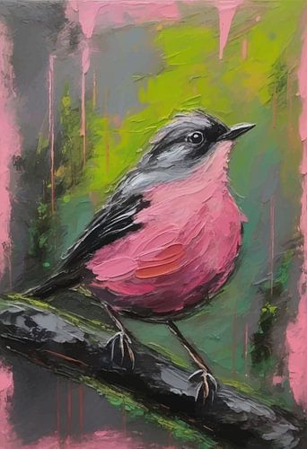 Abstract portretschilderij van roodborstje