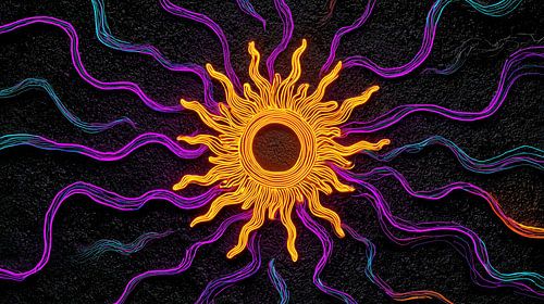 Sun in neon colours panorama