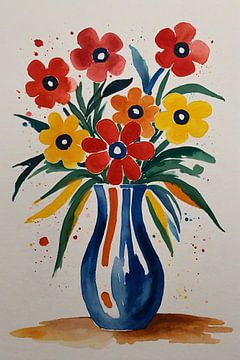 Blumen in Vase Aquarell von De Muurdecoratie