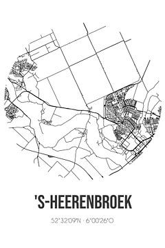 's-Heerenbroek (Overijssel) | Karte | Schwarz und Weiß von Rezona