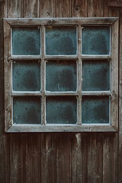 Old farm window in winter with snow and ice by Denise Tiggelman