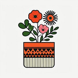 Moderner Blumentopf aus der Jahrhundertmitte mit abstraktem skandinavischem Volkskunstdesign von Artistic