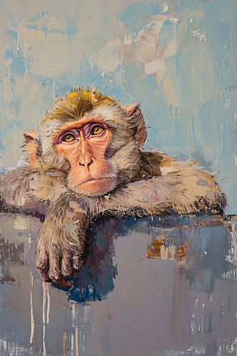 Kleurrijk schilderij van een realistische aap