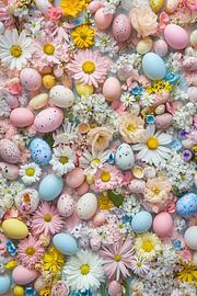 Fröhlicher und bunter Ostertraum - Frühling, Blumen und Ostereier. von Mel Digital Art