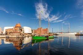 Ozeaneum, Segelschiff Petrine und Gorch Fock 1 im Hafen von Stralsund von Werner Dieterich