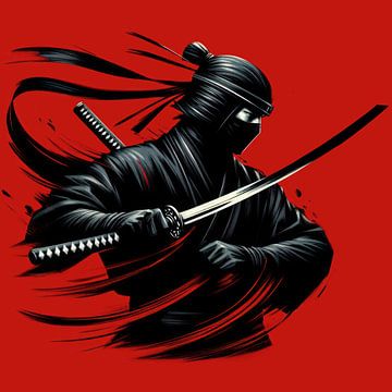 Ninja op rood van Subkhan Khamidi