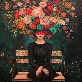 Fleurs | Femme Fleurs Banc sur Peintures accrocheuses