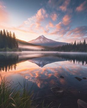 Trillium Lake in de schemering van fernlichtsicht