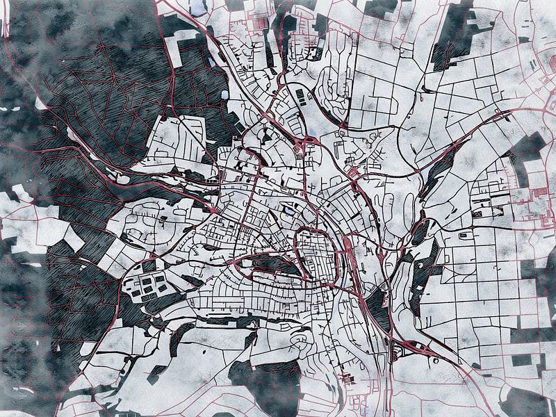 Map of Villingen with the style 'White Winter' by Maporia