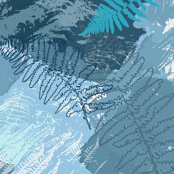 Varensbladeren in blauw en grijs. Moderne botanische kunst. van Dina Dankers