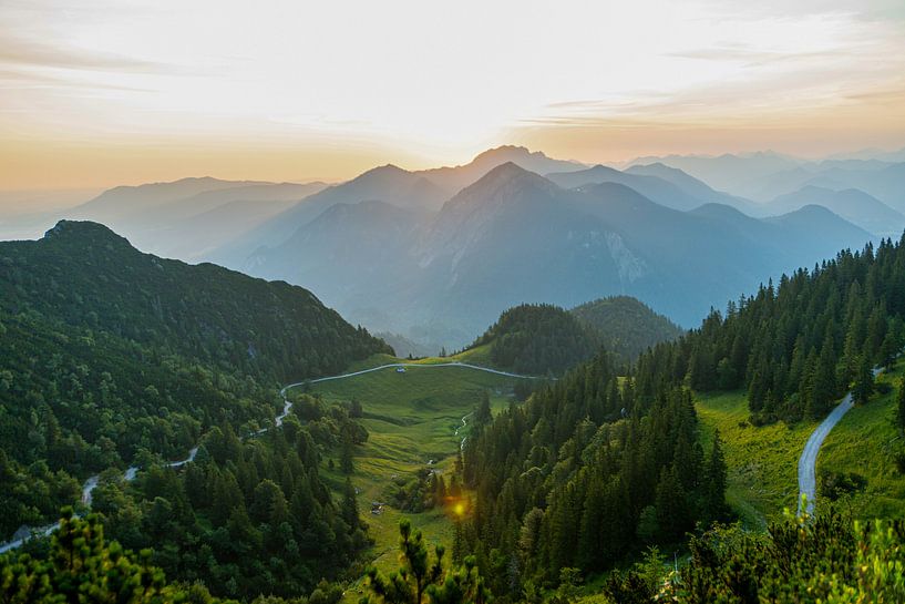 Sunrise at the Herzogstand with mountains in mist by Hans-Heinrich Runge