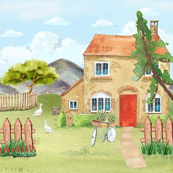 Cozy Countryside Cottage Illustration