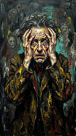 Neoexpressionistisches groteskes Porträt mit chaotischer, psychologisch-surrealer Energie von Aden Pink Studio