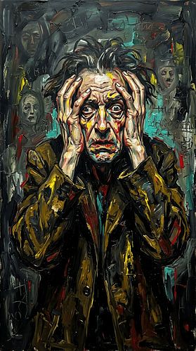 Neoexpressionistisches groteskes Porträt mit chaotischer, psychologisch-surrealer Energie