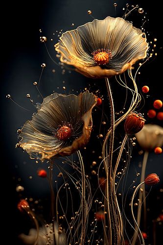 Poppy Flowers in Gold no.2