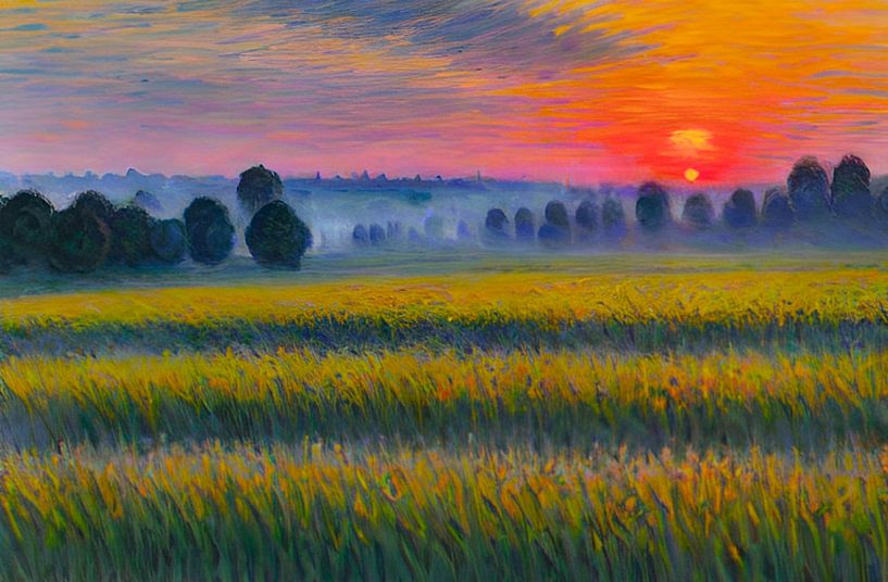 Zonsondergang boven het graan van Niek Traas