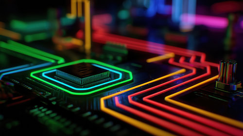 Neon printplaat en chip panorama