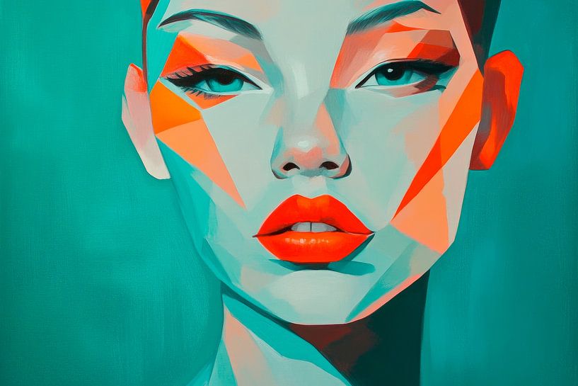 Geometric portrait in bright colours by Poster Art Shop