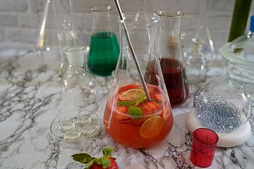 Strawberry Lemon Mint Sparkling Wine Punch in een fles