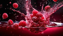Frambozen in water met druppels