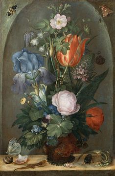 Roelant Saverij, Flower Still Life with Two Lizards