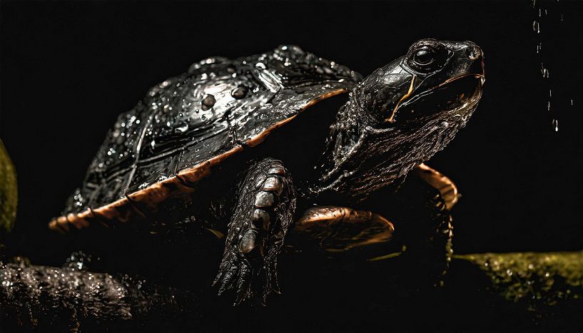 Turtle in the rain with raindrops by Mustafa Kurnaz