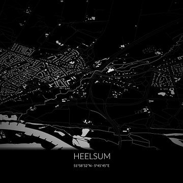 Schwarz-weiße Karte von Heelsum, Gelderland. von Rezona