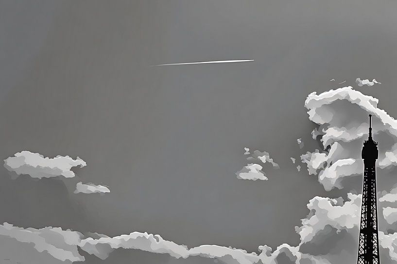 Silhouette de la Tour Eiffel dans un ciel nuageux par Sergio Pazzano