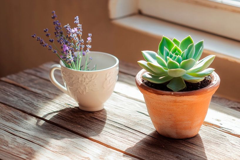 Herbes et plantes succulentes sur surface en bois par Poster Art Shop