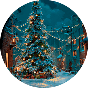 Kerstboom in Sfeervol Winterdorp Vol Licht en Warmte